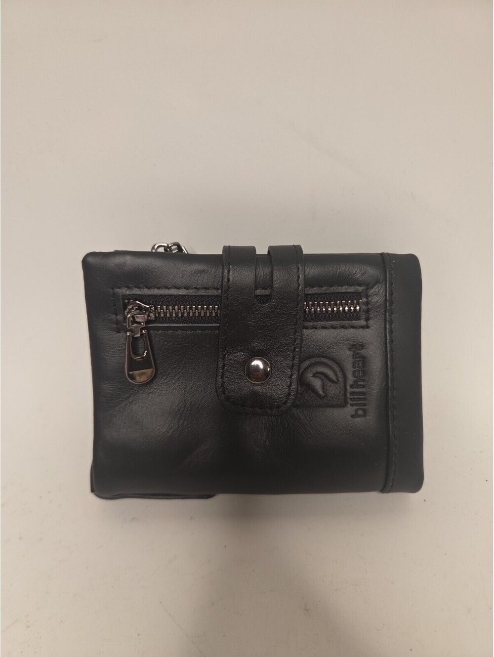 Bill Heart Unisex Wallet with Zipper Genuine leather Trifold Black Excellent
